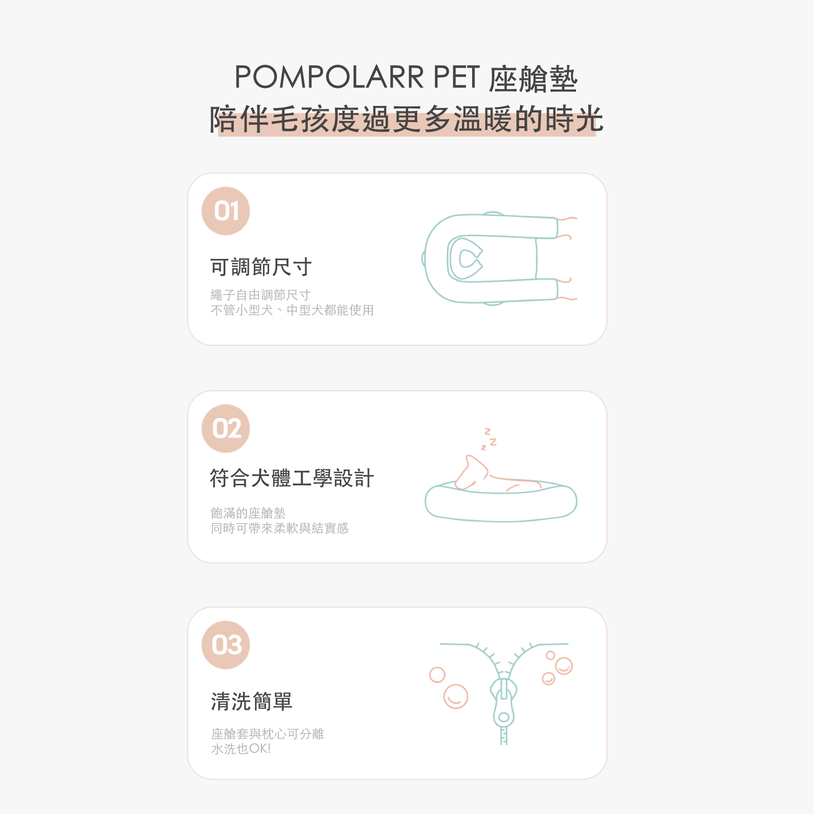 ［Wholesale］韓國 POMPOLARR PET 寵物推車配件推車座艙墊＋枕頭套組 - 高品質 - 特價 $TWD 1980｜LOVE PET FAMILY